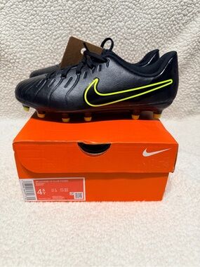 Nike Kids Black Soccer Cleats with Neon Swoosh